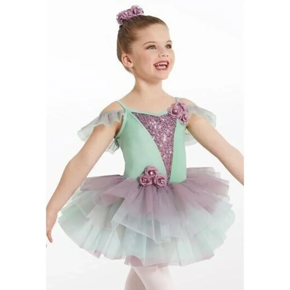 Pre-Owned Dance Costume Weissman 11808 Medium Child Green Tutu Ballet Sequin